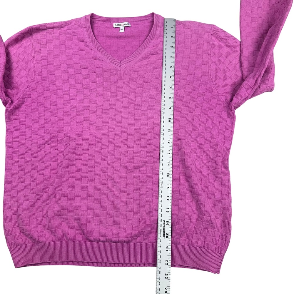 Bette & Court‎ Womens L Checkered V Neck Long Sleeve Pullover Sweater Pink - Picture 4 of 10